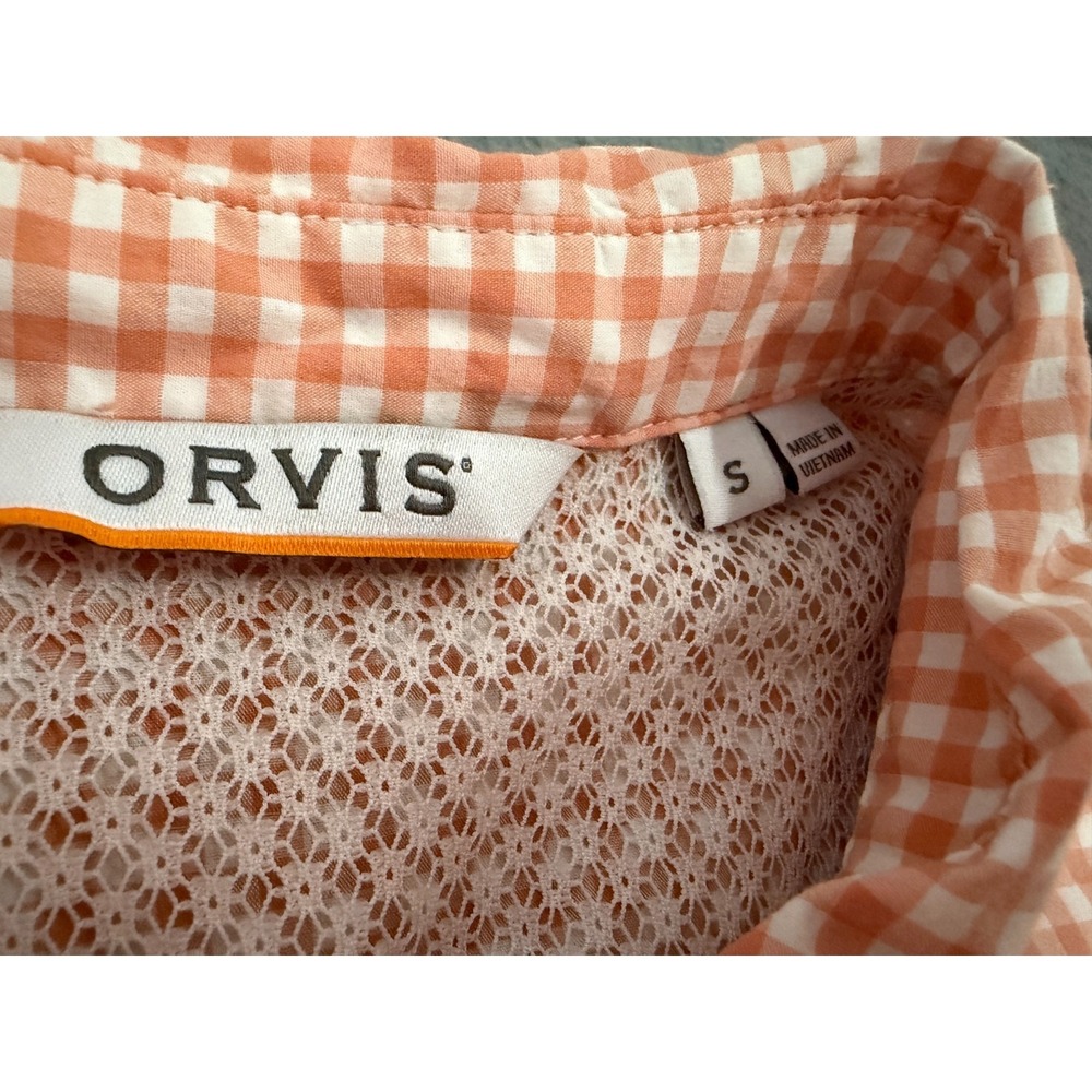 Orvis River Guide Top Womens M Orange White Vented Gingham Shirt Hiking Outdoor - Picture 11 of 14